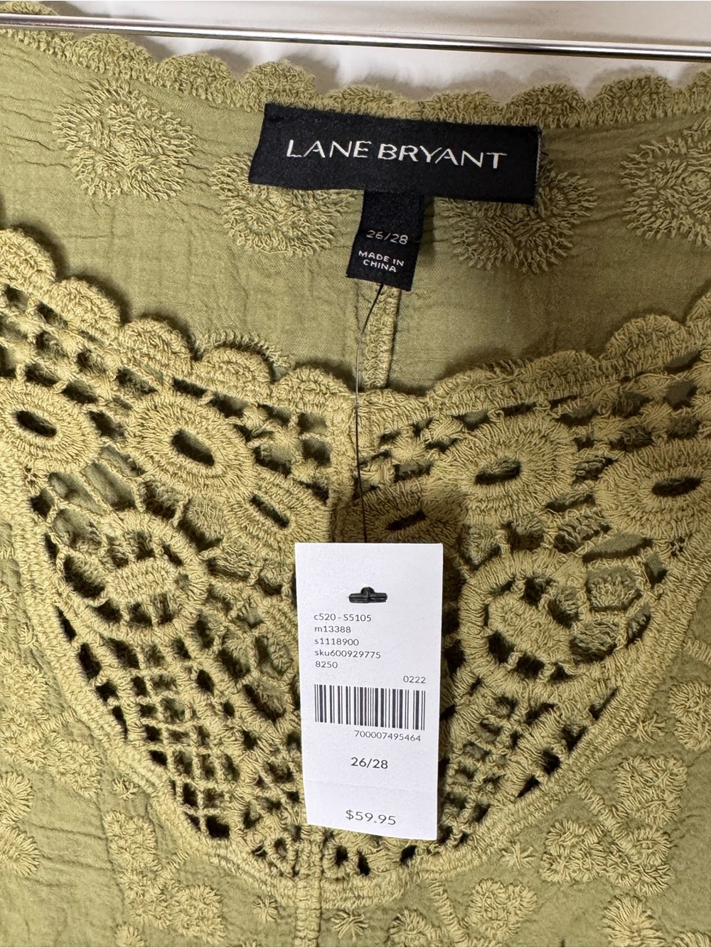 Plus Size 26 28 Crochet Olive Green Tie Top Cotton Casual Lane Bryant New NWT - Picture 6 of 10